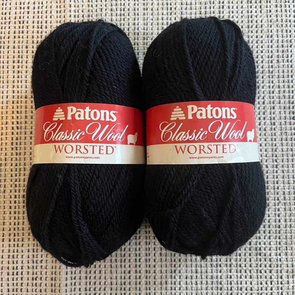 Patons Classic Wool‎ Worsted Yarn 2 Skeins Black 00226 100% Pure New Wool 210yds
